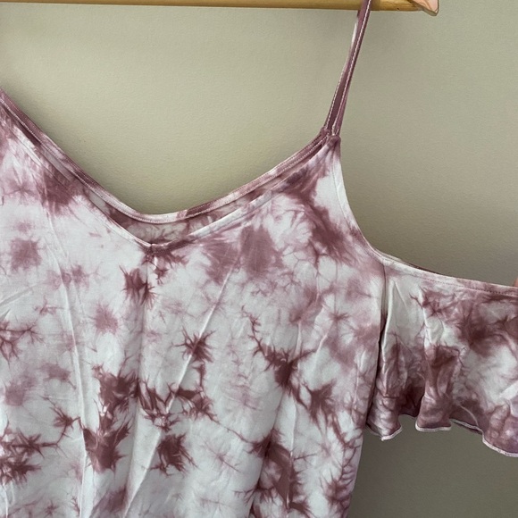 Women’s American Eagle Outfitters Pink Tie Dye Cold Shoulder Tank Top Size Large - Picture 4 of 6